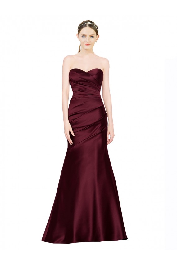 Affordable Sleeveless Sweetheart Satin Burgundy Long Prom Dress Canada