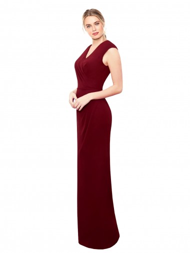 Affordable Sleeveless V-Neck Soft Chiffon Burgundy Long Keyhole Back Prom Dress Canada