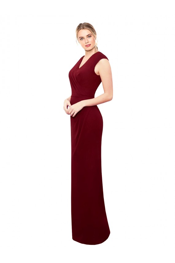 Affordable Sleeveless V-Neck Soft Chiffon Burgundy Long Keyhole Back Prom Dress Canada