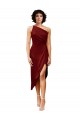 Affordable Sleeveless One Shoulder Stretch Satin Burgundy Midi Length Black Tie Prom Dress Canada