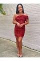 Affordable Sleeveless One Shoulder Velvet Sequin Burgundy Short Prom Dress Canada