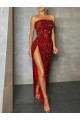 Affordable Sleeveless Strapless Velvet Sequin Burgundy Long Prom Dress Canada