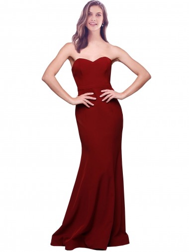 Affordable Sleeveless Sweetheart Stretch Crepe Burgundy Long Low Back Prom Dress Canada