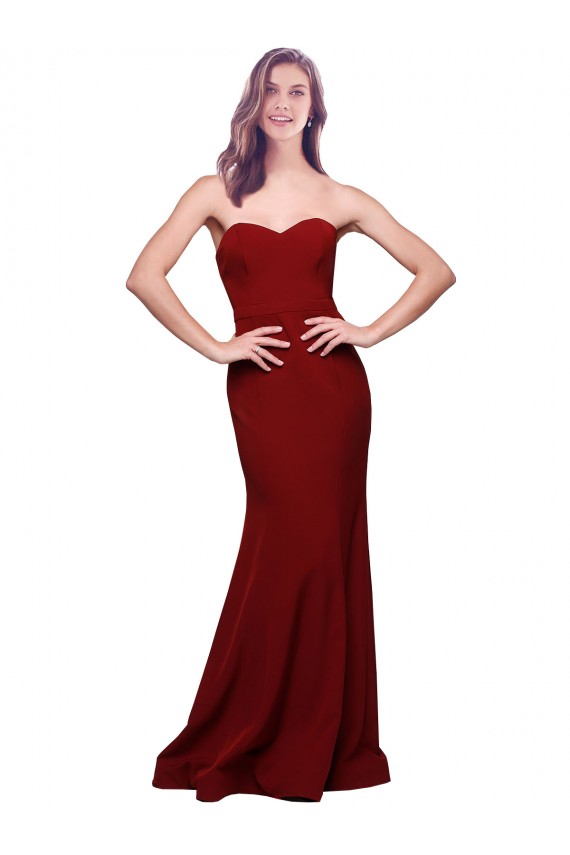 Affordable Sleeveless Sweetheart Stretch Crepe Burgundy Long Low Back Prom Dress Canada