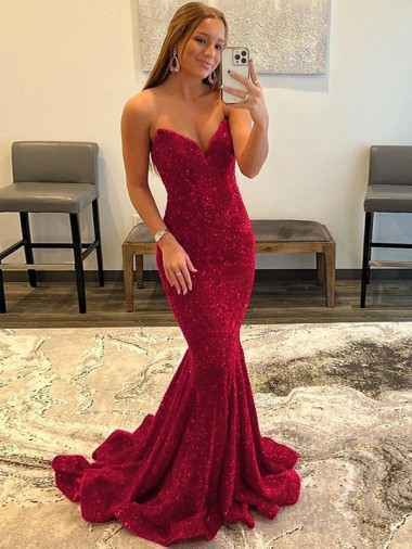 Affordable Sleeveless Sweetheart Velvet Sequin Burgundy Sweep Train Prom Dress Canada