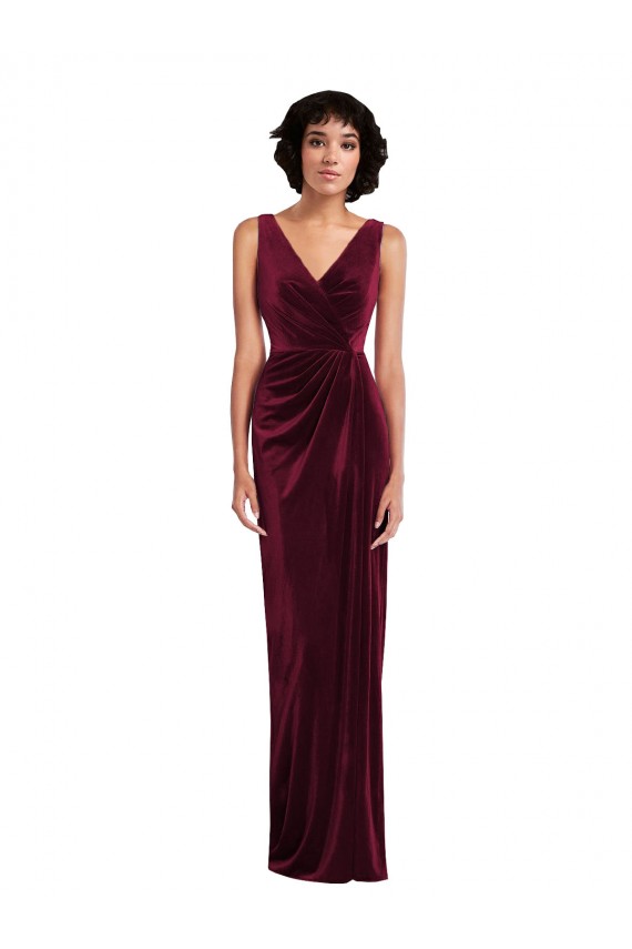 Affordable Sleeveless V-Neck Stretch Velvet Burgundy Long Evening Prom Dress Canada