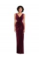 Affordable Sleeveless V-Neck Stretch Velvet Burgundy Long Evening Prom Dress Canada