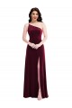 Affordable Sleeveless One Shoulder Stretch Velvet Burgundy Long Black Tie Prom Dress Canada