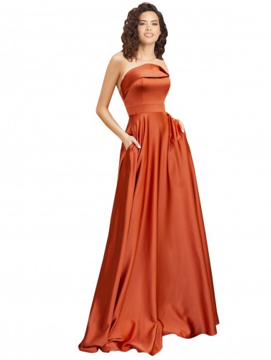 Affordable Sleeveless Round Neck Silky Satin Burnt Orange Sweep Train Prom Dress Canada
