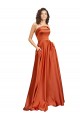 Affordable Sleeveless Round Neck Silky Satin Burnt Orange Sweep Train Prom Dress Canada