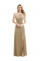 Affordable Sleeveless High Neck Stretch Velvet Champagne Long Prom Dress Canada