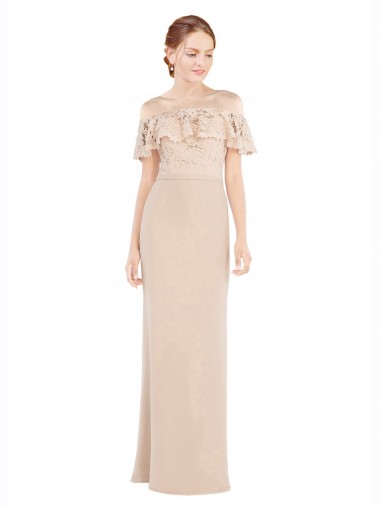 Affordable Sleeveless Off the Shoulder Soft Chiffon & Lace Champagne Long Prom Dress Canada