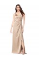 Affordable Sleeveless V-Neck Silky Satin Champagne Pink Long Prom Dress Canada