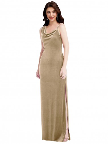 Affordable Sleeveless One Shoulder Stretch Velvet Champagne Long Black Tie Prom Dress Canada