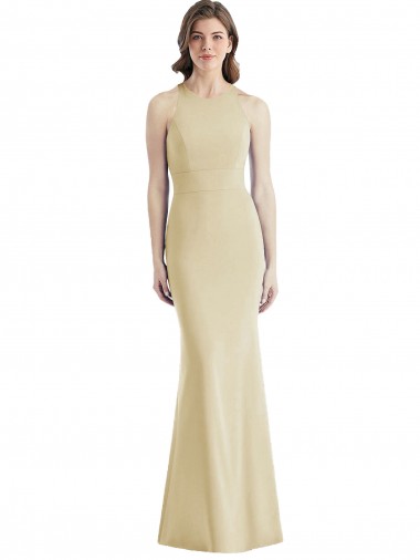 Affordable Sleeveless Bateau Neck Stretch Crepe Champagne Long Prom Dress Canada