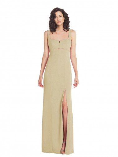 Affordable Sleeveless Square Neck Stretch Crepe Champagne Long Prom Dress Canada
