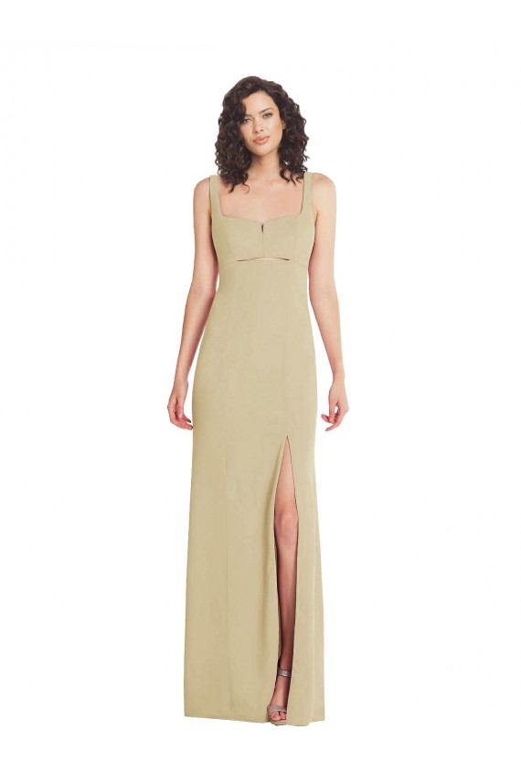 Affordable Sleeveless Square Neck Stretch Crepe Champagne Long Prom Dress Canada