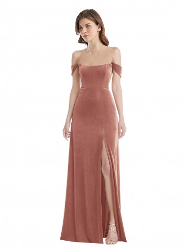 Affordable Sleeveless Off the Shoulder Stretch Velvet Cinnamon Rose Long Prom Dress Canada