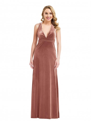 Affordable Sleeveless V-Neck Stretch Velvet Cinnamon Rose Long Prom Dress Canada