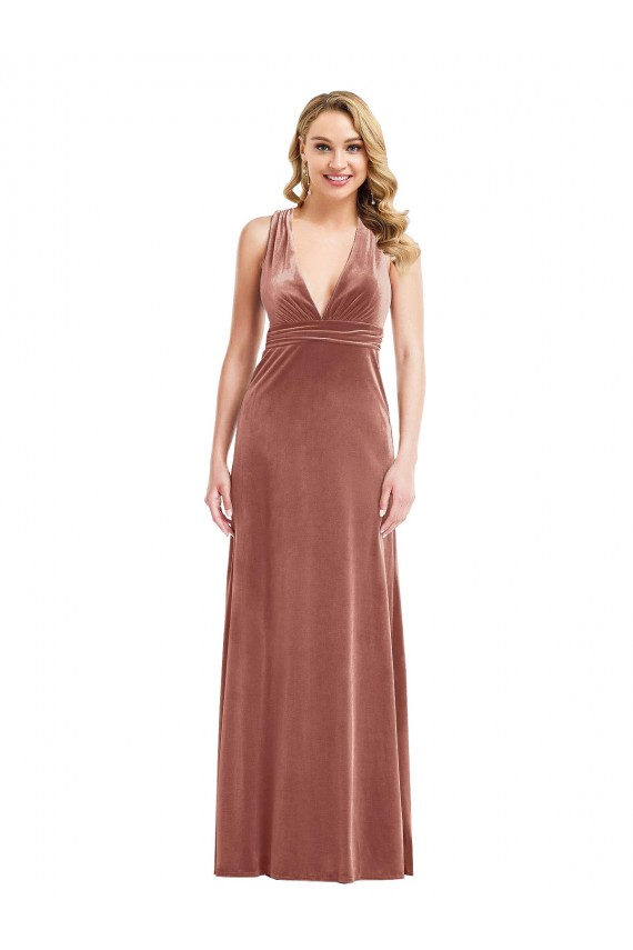 Affordable Sleeveless V-Neck Stretch Velvet Cinnamon Rose Long Prom Dress Canada