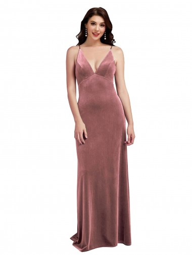 Affordable Sleeveless V-Neck Stretch Velvet Cinnamon Rose Long Low Back Prom Dress Canada
