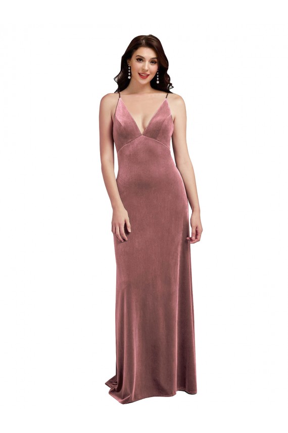 Affordable Sleeveless V-Neck Stretch Velvet Cinnamon Rose Long Low Back Prom Dress Canada