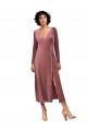 Affordable Long Sleeves V-Neck Stretch Velvet Cinnamon Rose Midi Length Black Tie Prom Dress Canada