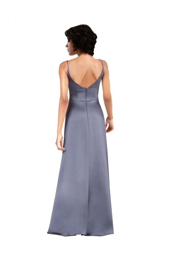Affordable Sleeveless V-Neck Silky Satin Black Column Long Prom Dress Canada