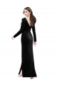 Affordable Long Sleeves V-Neck Stretch Velvet Black Long Prom Dress Canada