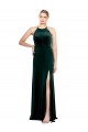 Affordable Sleeveless Jewel Neck Stretch Velvet Dark Green Long Prom Dress Canada
