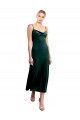 Affordable Sleeveless Spaghetti Straps Stretch Velvet Dark Green Midi Length Low Back Prom Dress Canada