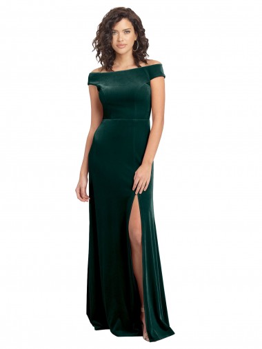 Affordable Cap Sleeves Square Neck Stretch Velvet Dark Green Long Prom Dress Canada