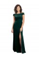 Affordable Cap Sleeves Square Neck Stretch Velvet Dark Green Long Prom Dress Canada