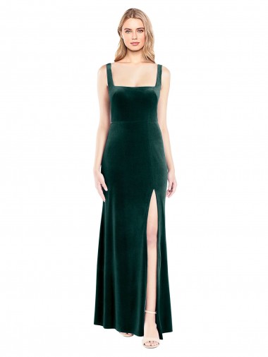 Affordable Sleeveless Square Neck Stretch Velvet Dark Green Long Prom Dress Canada