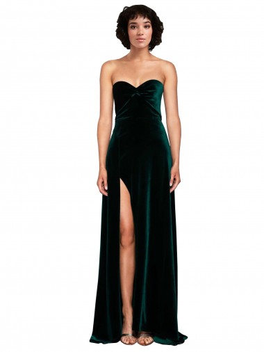 Affordable Sleeveless Sweetheart Stretch Velvet Dark Green Sweep Train Prom Dress Canada