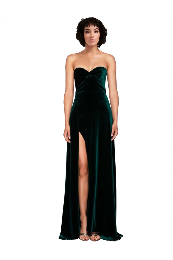 Affordable Sleeveless Sweetheart Stretch Velvet Dark Green Sweep Train Prom Dress Canada