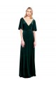 Affordable Flutter Sleeves V-Neck Stretch Velvet Dark Green Long Prom Dress Canada