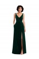 Affordable Sleeveless V-Neck Stretch Velvet Dark Green Long V-Back Prom Dress Canada