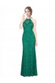 Affordable Sleeveless High Neck Lace Dark Green Long Prom Dress Canada