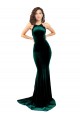 Affordable Sleeveless High Neck Stretch Velvet Dark Green Sweep Train Prom Dress Canada