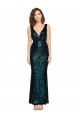 Affordable Sleeveless V-Neck Sequin Dark Green Long Prom Dress Canada