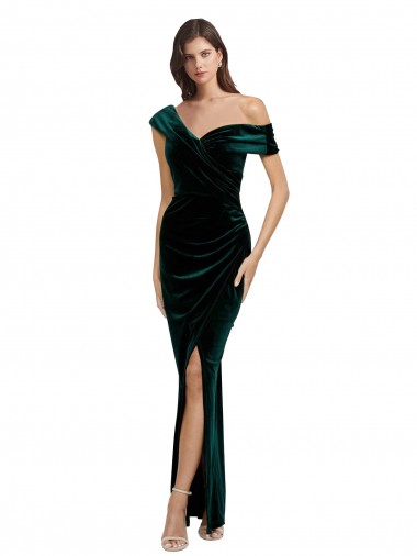Affordable Sleeveless Sweetheart Stretch Velvet Dark Green Long High Low Prom Dress Canada