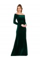 Affordable Long Sleeves Off the Shoulder Stretch Velvet Dark Green Long Prom Dress Canada