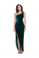 Affordable Sleeveless One Shoulder Stretch Velvet Dark Green Long High Low Prom Dress Canada