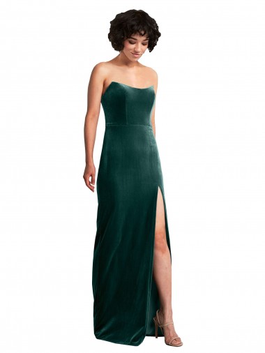 Affordable Sleeveless Strapless Stretch Velvet Dark Green Long Black Tie Prom Dress Canada