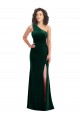 Affordable Sleeveless One Shoulder Stretch Velvet Dark Green Long Black Tie Prom Dress Canada