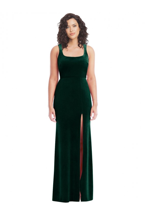 Affordable Sleeveless Square Neck Stretch Velvet Dark Green Long Evening Prom Dress Canada