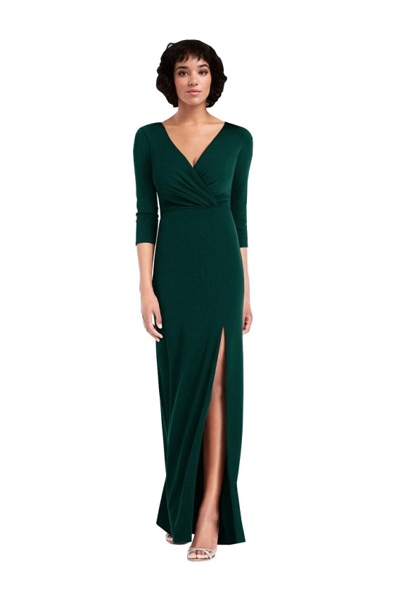 Affordable Long Sleeves V-Neck Spandex Dark Green Long Prom Dress Canada