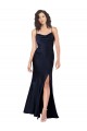 Affordable Sleeveless Cowl Neck Silky Satin Dark Navy Long Black Tie Prom Dress Canada