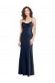 Affordable Sleeveless Cowl Neck Stretch Satin Dark Navy Long Black Tie Prom Dress Canada